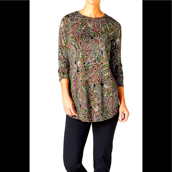 J Jill size S T top tunic pullover Excellent condition red green black - Picture 4 of 8